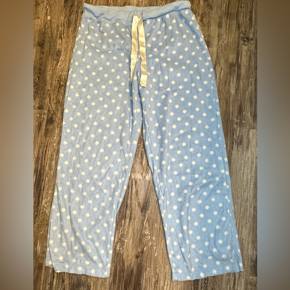 Faded Glory blue & white polka dot fleece‎ pajama lounge pants girls large 12/14